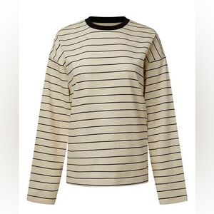 WE WORE WHAT STRIPE LONG SLEEVE BOXY T-SHIRT IN BLACK/ANTIQUE WHITE